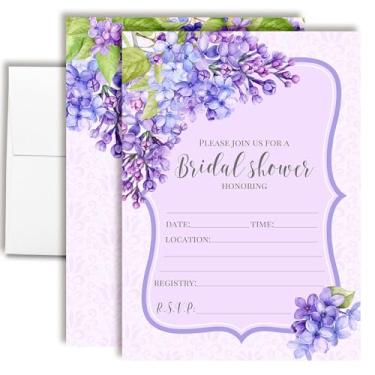 Imagem de Convites para chá de panela Lilac Bloom - 20 cartões florais roxos com envelopes - Convites elegantes para chá de casamento de primavera por AmandaCreation