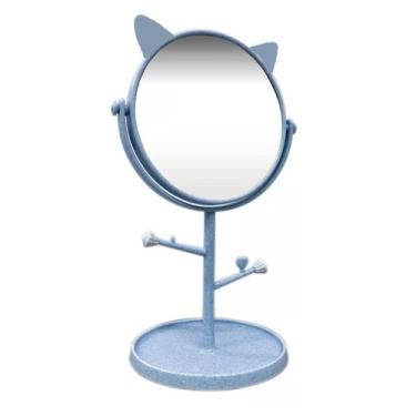 Imagem de Espelho De Mesa Redondo Gatinho Decoração para Maquiagem - Inter, Azul