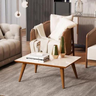 Imagem de Mesa de Centro Decorativa Sala Retangular Pés Madeira Dubai COR:Off Wh