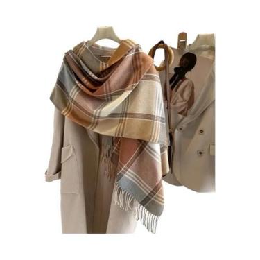 Imagem de Pashmina Xadrez Quente De Caxemira, Xale Poncho, Cachecol De Inverno, 