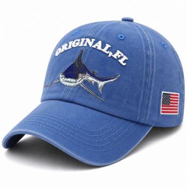 Imagem de Boné Vintage Tubarão Bandeira Estados Unidos Retro pescaria - SWG, Azu