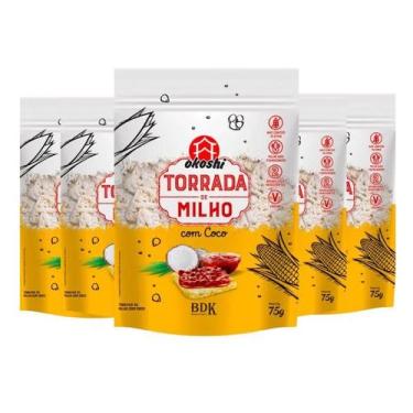 Imagem de Kit Torrada de Milho com Coco Sem Glúten, Vegano Okoshi - 5 unidades d