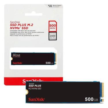 Imagem de SSD M.2 500GB SanDisk Plus NVMe PCle Gen3 Leitura 2400MBs e Gravação 2