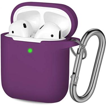 Imagem de Capa Hamile compatível com AirPods [LED frontal visível] Capa protetora de silicone macio à prova de choque Capa projetada para Apple AirPod 2 e 1 capa de carregamento sem fio, mulheres homens, com chaveiro, Plum