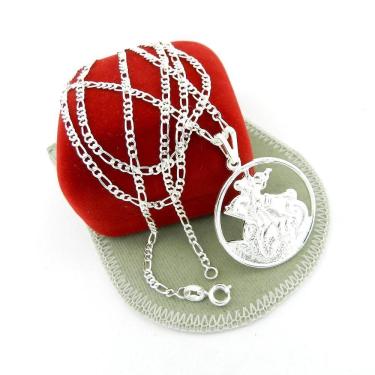 Imagem de Corrente Masculina 60cm 2mm + São Jorge Folheado Prata Cr280