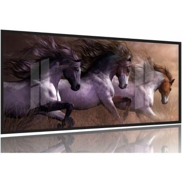 Imagem de Quadro Decorativo Cavalos Correndo 130x60 Moldura Preta 2x2
