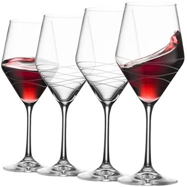 Imagem de Conjunto de 4 taças de vinho tinto | Conjunto de taças de vinho de haste longa chique de 590 ml feito de vidro transparente | Ótimo presente de vinho para casamento, aniversário, Natal, aniversário | Feito na Europa