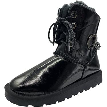 Imagem de ZEYIwearable Bota feminina de inverno de lã de couro brilhante EYES, Preto, 6