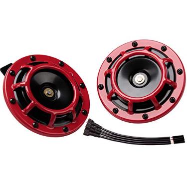 Imagem de FARBIN Buzina de carro alta 12 V super tom buzinas de motocicleta tom alto/tom baixo kit de buzina dupla com grade protetora (vermelho)