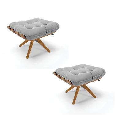 Imagem de Kit 02 Puffs Giratório Costela Suede Cinza Base Madeira