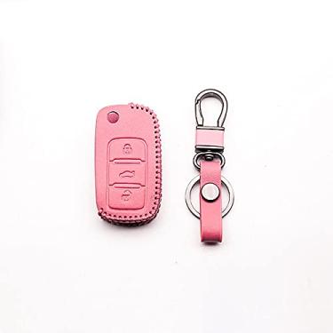 Imagem de CSHU Couro Car Key Case Cover Porta-chaves Anel Key Bag, apto para Volkswagen VW Polo B5 B6 Golf 4 5 6 Jetta MK6 Tiguan Além daquele Beetle, Rosa