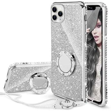 Imagem de Capa de diamante para iphone 11 pro max xs max xr x capa de cristal glitter bling ring suporte para iphone 12 7 8 plus x capa protetora, cordão de anel de prata, para iphone 12 pro