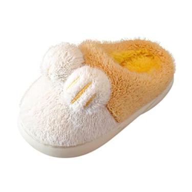 Imagem de Chinelos de algodão para crianças meninas meninos espuma de memória confortável chinelos de casa quarto chinelos botas de chinelo crianças (amarelo, 11-11,5 anos crianças grandes)