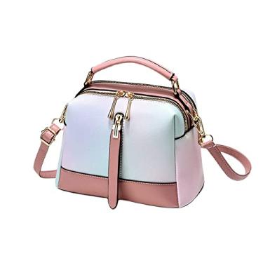 Imagem de Bolsa feminina fashion alça superior bolsa de couro bolsa feminina multicolorida bolsa de ombro com zíper bolsa de ombro, rosa