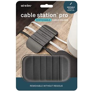 Imagem de Suporte e identificador de cabo Cable Station Pro recolável para HDMI, centro de mídia em mesas de mesa - cinza gravável