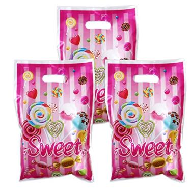 Imagem de Rainmae 50 peças de sacos de presente Candyland Goodie, sacos de presente de pirulito, sacos de lembrancinhas de festa de doces, sacos de guloseimas para a família com tema de doces para crianças, aniversário, casamento, chá de bebê, decoração de suprimentos de festa
