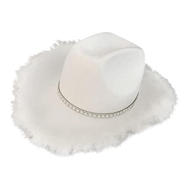 Imagem de Generic Chapéu de cowboy ocidental feminino menina chapéu de festa branco com borda de...