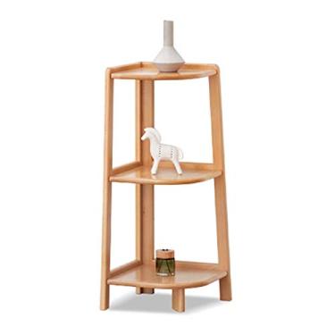 Imagem de KIZQYN Estante de 3 prateleiras prateleira de escada de canto de madeira, organizador de exibição suporte de plantas rack de armazenamento móveis para sala de estar, banheiro, quarto, escritório em casa (cor madeira) estante (tamanho: 3 níveis)
