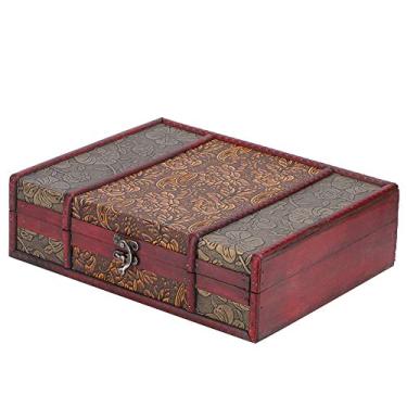 Imagem de Caixas de madeira vintage com fechadura, caixa de armazenamento de madeira decorativa, baú de joias de tesouro, pequena caixa de madeira decorativa com tampa, organizador de caixa de caixa de madeira