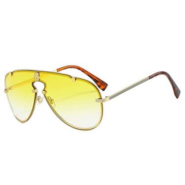Imagem de Óculos de sol de liga vintage de uma peça para mulheres moda gradiente óculos de sol masculinos óculos de direção senhora tons, amarelo ouro, tamanho único