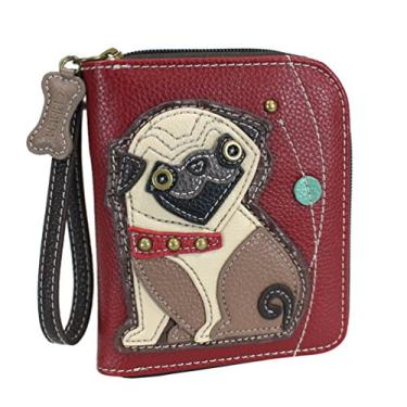 Imagem de Carteira encantadora Poodle Deluxe com zíper em padrão listrado Mauve (Pug)