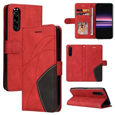 Imagem de Capa carteira para Sony Xperia XZ5, compartimentos para porta-cartões, fólio de couro PU de luxo anexado à prova de choque capa flip com fecho magnético com suporte para Sony Xperia XZ5 (vermelho)