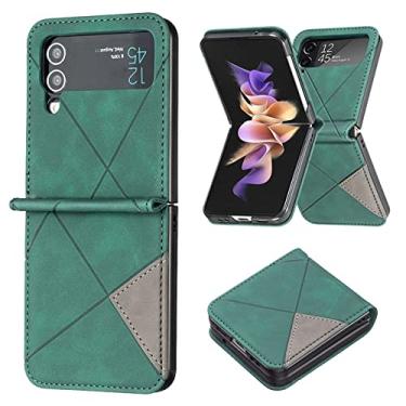 Imagem de Capa de telefone flip de couro geométrico para Samsung Galaxy Z Flip 4 Flip4 5G Capa de couro anti-impressão digital totalmente protetora, verde, para Samsung Z Flip4