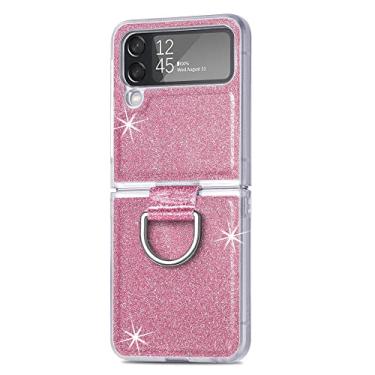 Imagem de Estojo de suporte de anel criativo em pó flash para Samsung Galaxy Z Flip 4 Flip 3 dobrável macio à prova de choque Z Flip 4 estojo protetor, rosa, para Samsung z flip4