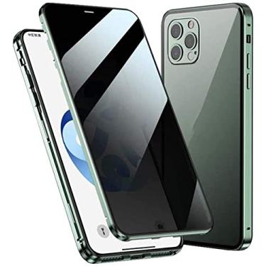Imagem de RAYESS Capa de telefone magnética anti-peep, capa de vidro temperado dupla face anti-espiar para iPhone 12 Pro Max (2020) 6,7 polegadas, pára-choques de metal (cor: verde)