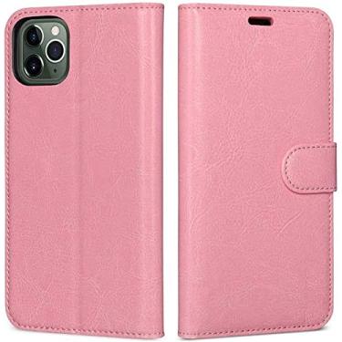 Imagem de HAZELS Capa de concha magnética, capa de telefone de carteira de couro genuíno para Apple iPhone 11 Pro Max (2019) 6,5 polegadas, com 3 compartimentos para cartões (cor: rosa)