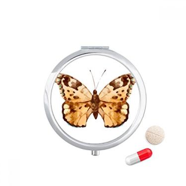 Imagem de Caixa de comprimidos de bolso borboleta com asas marrons para viagem, caixa de armazenamento de medicamentos, dispensador de espelho para presente