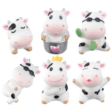 Imagem de 6 Unidades ornamento de vaca de resina estatuetas de animais colecionáveis jardim da fada da vaca brinquedos modelos estátua em miniatura ornamento de miniaturas de gado animal