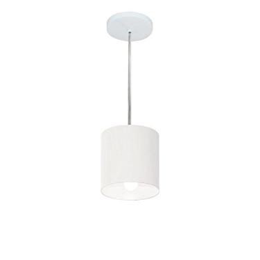 Imagem de Lustre Pendente Cilíndrico Cúpula Tecido 14x15 cm, Vivare Iluminação, Pendente4200 BR, Branco, Pequeno