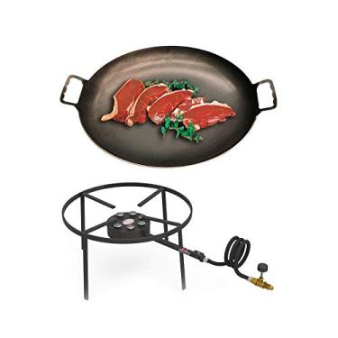 Imagem de Kit Camping 2 - Fogareiro Fogão F1B7 Redondo 40cm + Chapa Campeira 45cm - Progás