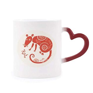 Imagem de Ano de rato, animal, zodíaco, chinês, vermelho, sensível ao calor, caneca de grés que muda de cor vermelha