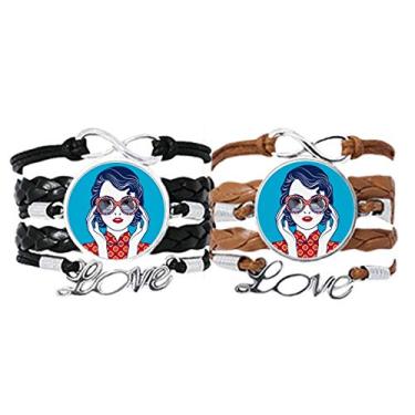 Imagem de DIYthinker Pulseira de óculos feminina azul da cultura chinesa com alça de mão e pulseira de couro com cordão para presente duplo