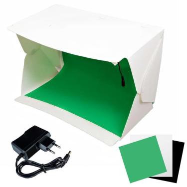 Imagem de Mini Estúdio Evobox Plus Portátil Para Fotografar Produtos Desmontável Largo Com Fundos 3 Extras, Fonte de Energia e Alça Para Transporte