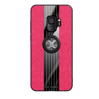Imagem de Capa flip compatível com Samsung Galaxy S9 Case, com suporte magnético de 360 °, capa multifuncional de tecido texturizado à prova de choque TPU capa protetora resistente capa traseira de telefone (cor: vermelho)