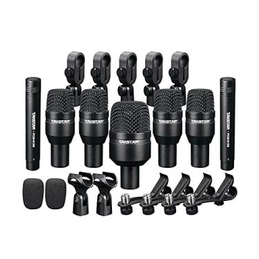 Imagem de Kit de microfones para bateria TAKSTAR, microfone de instrumento de bateria com 7 peças para bateristas em apresentações e gravações, microfone condensador profissional para bumbo, caixa, toms de rack, toms de chão e congas (DMS-D7)