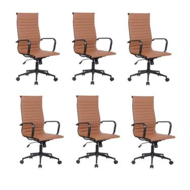 Imagem de Conjunto 6 Cadeiras de Escritório Presidente Sevilha Alta com Base Office aço preto Rivatti Marrom