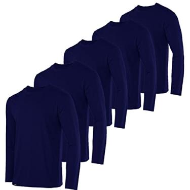 Imagem de Kit com 5 Camisetas Básicas Manga Longa Masculinas Lisa - Azul Marinho M