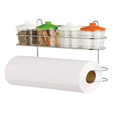 Imagem de Porta Papel Toalha de Parede Suporte Suspenso com Porta Tempero 4 Potes de Plástico