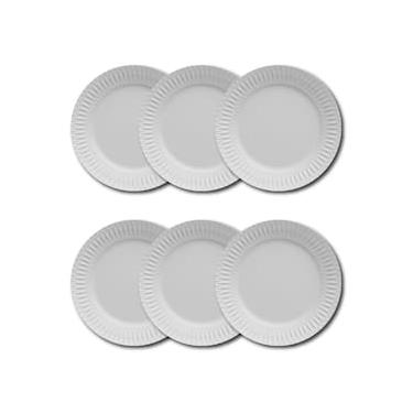 Imagem de Conjunto de Pratos Rasos Germer Diamante em Porcelana Branco – 6 Peças