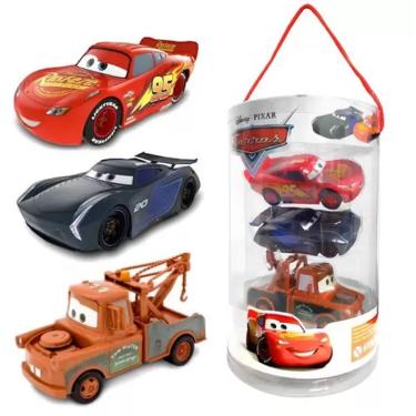 Imagem de Kit C/ 3 Carrinhos 10CM Tubo - Trio Carros Disney - Relâmpago Mcqueen, Jackson Storm e Mate - Toyng