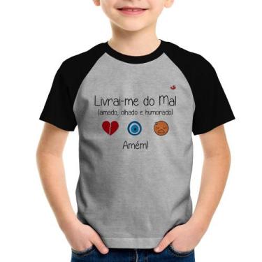 Imagem de Camiseta Raglan Infantil Livrai-Me Do Mal (Amado, Olhado E Humorado) -