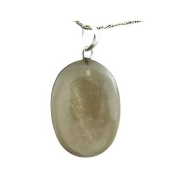 Imagem de Colar Cabochão Pedra Quartzo Fumê Castoação Pino Prata 950