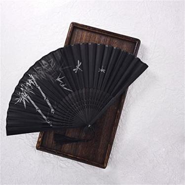 Imagem de Leque dobrável estilo vintage ventilador dobrável de seda padrão chinês japonês arte artesanato presente decoração de casa ornamentos ventilador de mão dança acessórios decorativos feitos à mão (cor: pequeno, tamanho: 38X21cm)