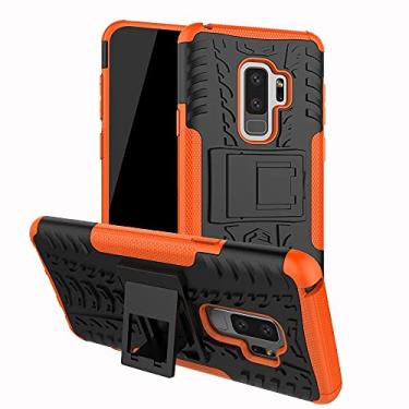 Imagem de Pacotes de capa protetora compatíveis com Samsung Galaxy S9 Plus, TPU + PC bumper híbrido de grau militar, capa de telefone à prova de choque com capa de telefone com suporte (cor: laranja)