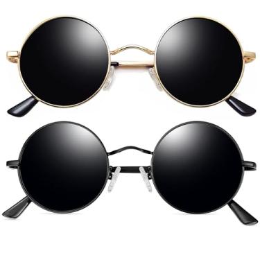 Imagem de Óculos de Sol Joopin Redondos Femininos e masculinos Polarizados, Pequeno Círculo Hippie Vintage Retrô Steampunk Armação de Metal com proteção UV (Ouro Preto + Preto)