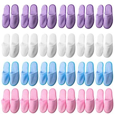 Imagem de Geyoga 24 pares de chinelos descartáveis para convidados chinelos de casa a granel chinelos de spa para hóspedes da família hotéis casa festa de casamento (azul, rosa, roxo, branco)